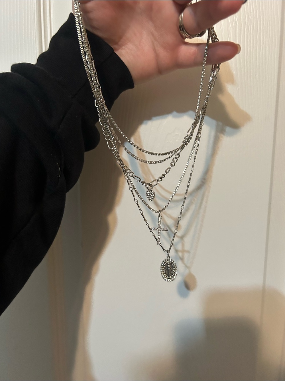 Silver tone Layered Multi-Pendant Necklace